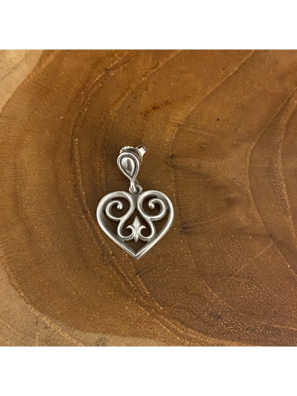 SINGLE Retired James Avery French Scroll Heart Ear Post Earring, Sterling Silver